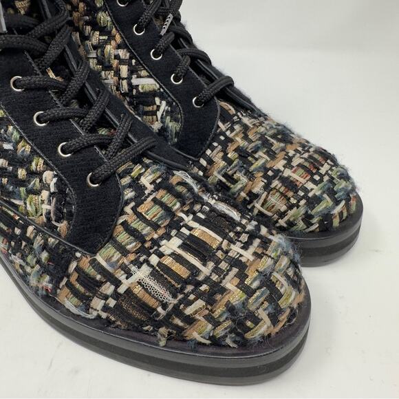Chanel Tweed Lace Up Combat Ankle Boots 40 - Picture 6 of 13